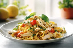 chicken pasta with basil lemon and garlic