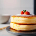 Stack of fluffy Japanese soufflé pancakes with powdered sugar