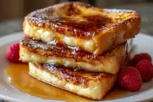 Overnight Crème Brûlée French Toast in a white baking dish