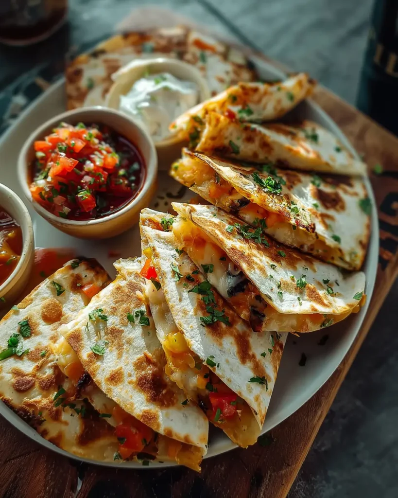 Poolside Quesadilla Wedges with melted cheese