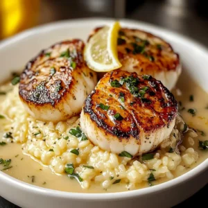 Seared scallops with risotto and lemon butter sauce