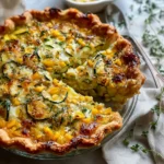 Sweet corn and zucchini pie on a table