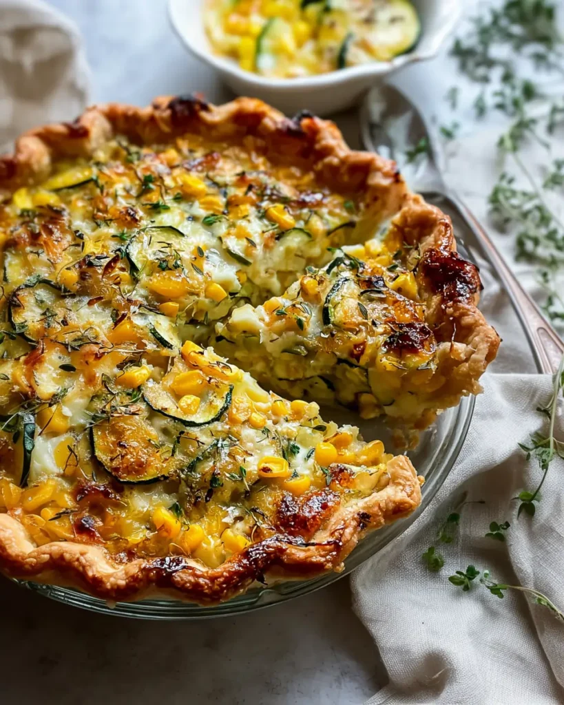 Sweet corn and zucchini pie on a table