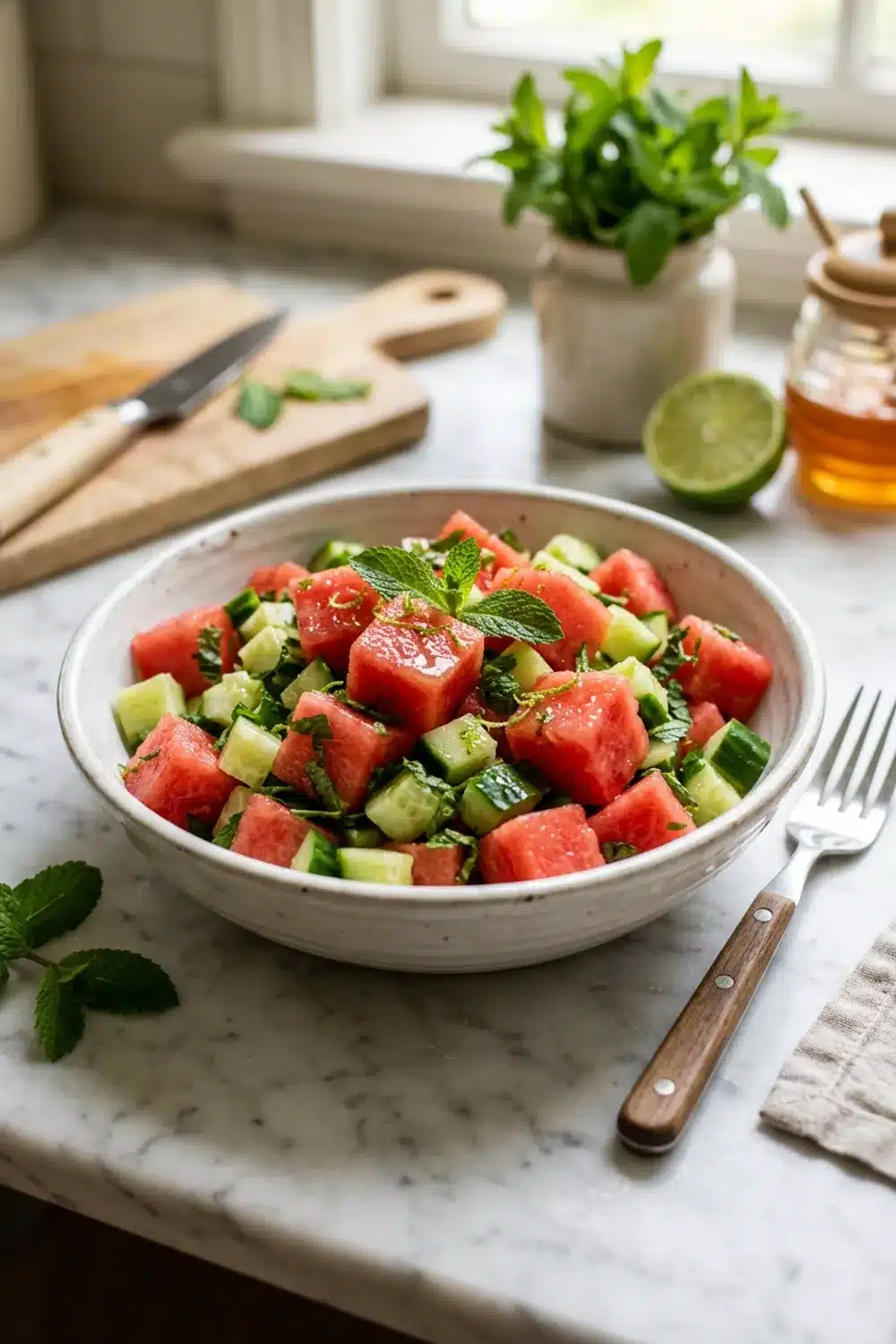 Refreshing Watermelon Cucumber Mint Bowl Recipe for Healthy Eaters